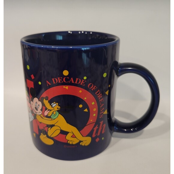 Disney Store 10th Anniversary A Decade of Dreams Blue Ceramic Mug Mickey Pluto - Picture 2 of 7
